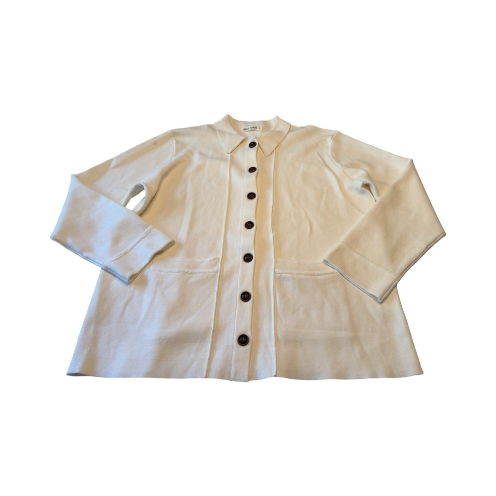 Grace Karin White Button Front Cardigan Sweater Collared Long‎ Sleeve 2XL Pocket